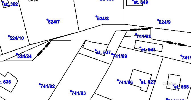 Parcela st. 537 v KÚ Hudlice, Katastrální mapa