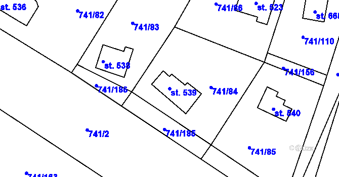 Parcela st. 539 v KÚ Hudlice, Katastrální mapa