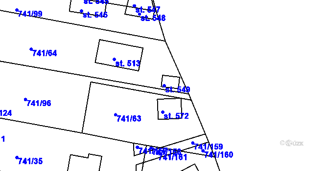 Parcela st. 549 v KÚ Hudlice, Katastrální mapa