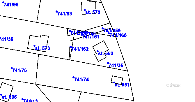 Parcela st. 550 v KÚ Hudlice, Katastrální mapa