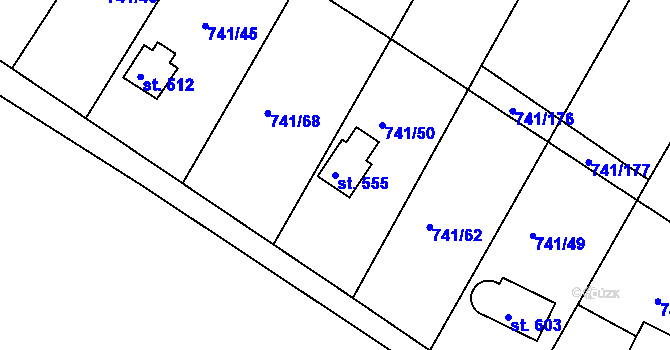 Parcela st. 555 v KÚ Hudlice, Katastrální mapa
