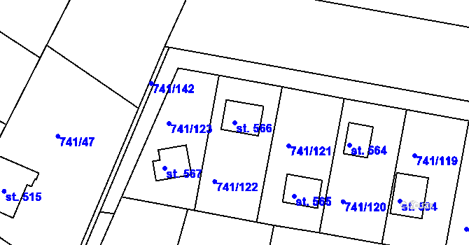 Parcela st. 566 v KÚ Hudlice, Katastrální mapa