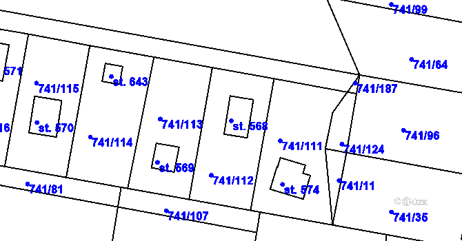Parcela st. 568 v KÚ Hudlice, Katastrální mapa
