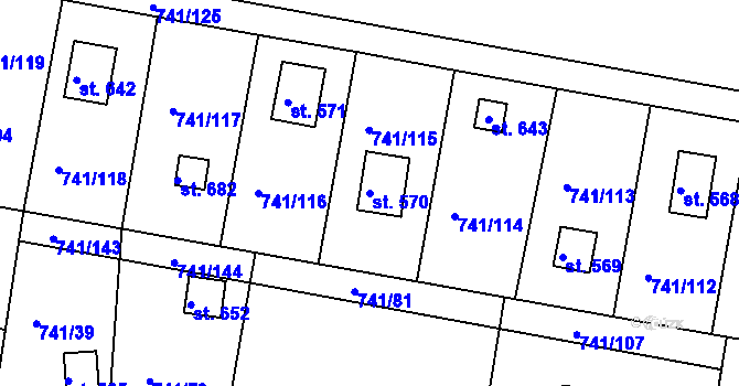 Parcela st. 570 v KÚ Hudlice, Katastrální mapa