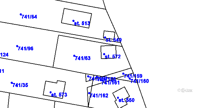 Parcela st. 572 v KÚ Hudlice, Katastrální mapa