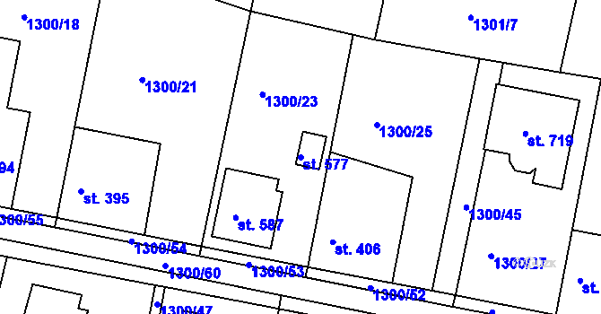 Parcela st. 577 v KÚ Hudlice, Katastrální mapa
