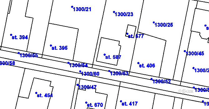 Parcela st. 587 v KÚ Hudlice, Katastrální mapa