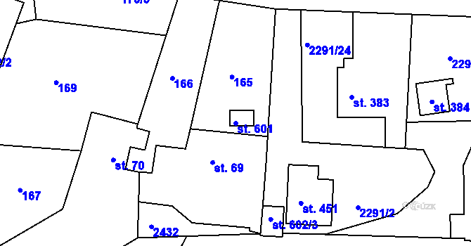 Parcela st. 601 v KÚ Hudlice, Katastrální mapa