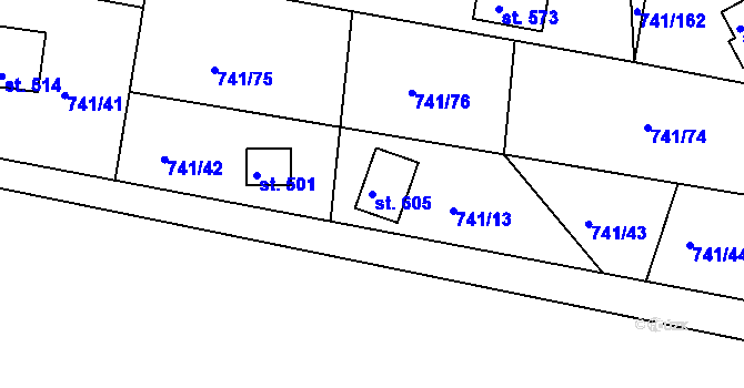 Parcela st. 605 v KÚ Hudlice, Katastrální mapa