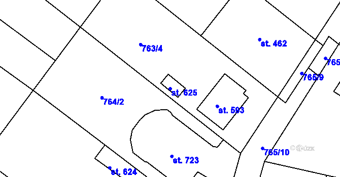 Parcela st. 625 v KÚ Hudlice, Katastrální mapa
