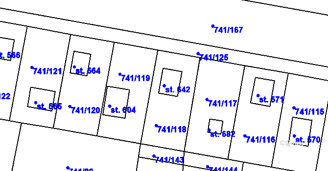 Parcela st. 642 v KÚ Hudlice, Katastrální mapa