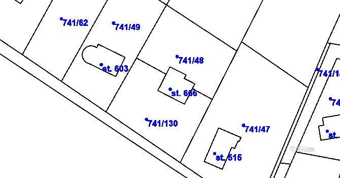 Parcela st. 666 v KÚ Hudlice, Katastrální mapa