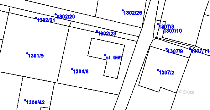 Parcela st. 669 v KÚ Hudlice, Katastrální mapa