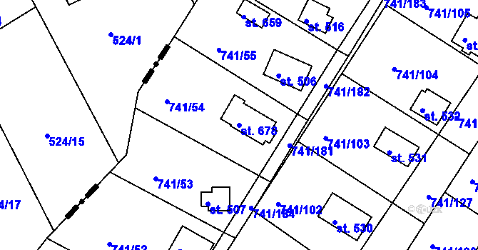 Parcela st. 678 v KÚ Hudlice, Katastrální mapa