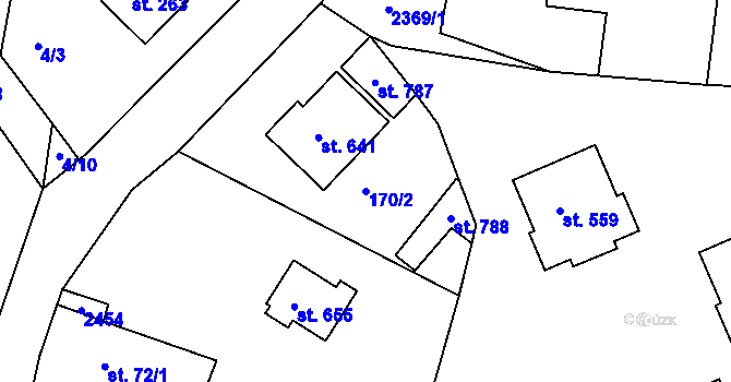 Parcela st. 170/2 v KÚ Hudlice, Katastrální mapa