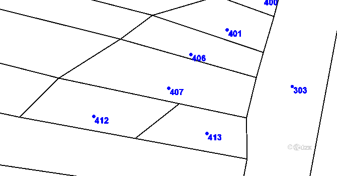 Parcela st. 407 v KÚ Hudlice, Katastrální mapa