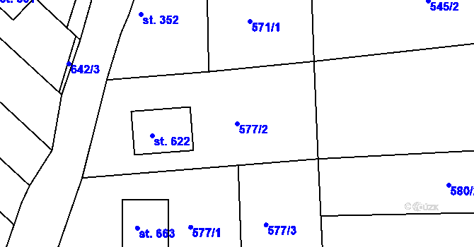 Parcela st. 577/2 v KÚ Hudlice, Katastrální mapa