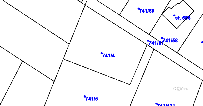 Parcela st. 741/4 v KÚ Hudlice, Katastrální mapa