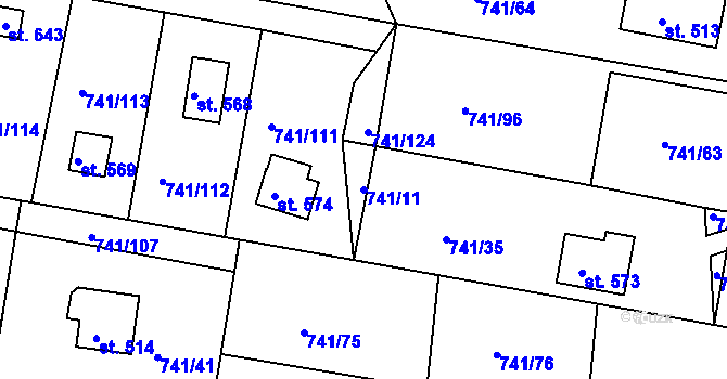 Parcela st. 741/11 v KÚ Hudlice, Katastrální mapa
