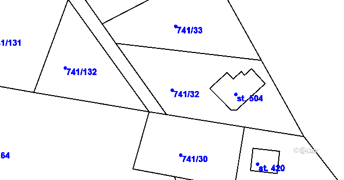 Parcela st. 741/32 v KÚ Hudlice, Katastrální mapa