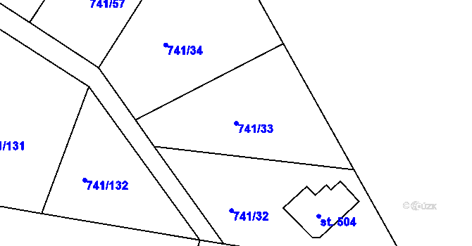 Parcela st. 741/33 v KÚ Hudlice, Katastrální mapa