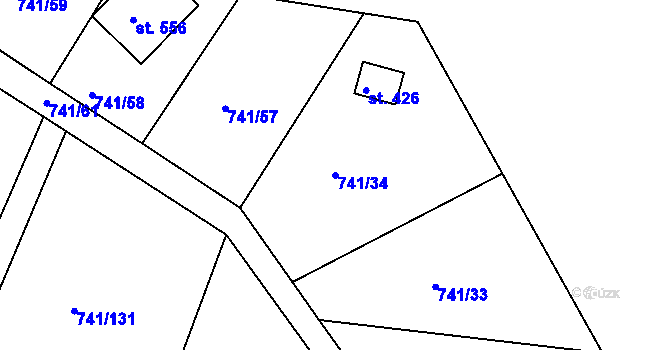 Parcela st. 741/34 v KÚ Hudlice, Katastrální mapa