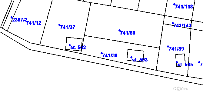 Parcela st. 741/38 v KÚ Hudlice, Katastrální mapa