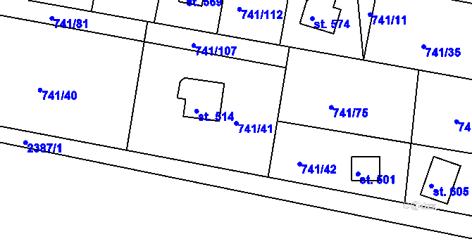 Parcela st. 741/41 v KÚ Hudlice, Katastrální mapa