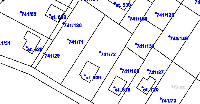 Parcela st. 741/72 v KÚ Hudlice, Katastrální mapa