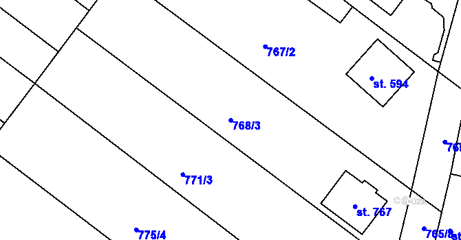 Parcela st. 768/3 v KÚ Hudlice, Katastrální mapa