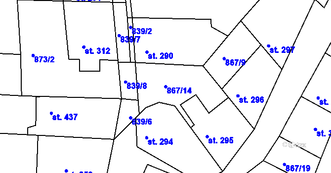 Parcela st. 867/14 v KÚ Hudlice, Katastrální mapa