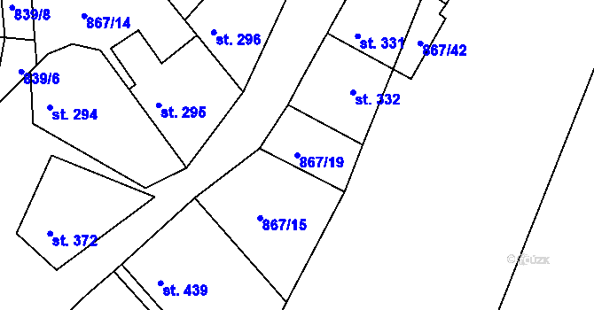 Parcela st. 867/19 v KÚ Hudlice, Katastrální mapa