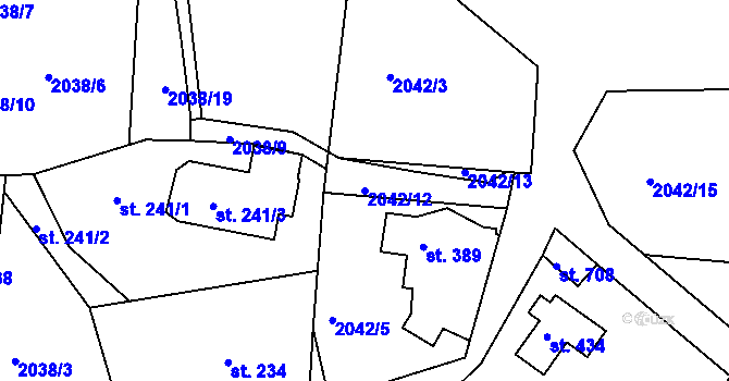 Parcela st. 2042/12 v KÚ Hudlice, Katastrální mapa