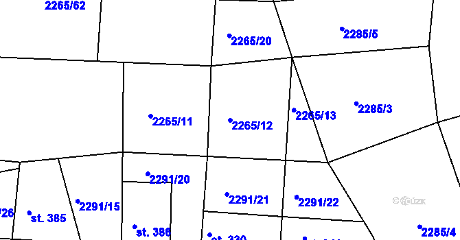 Parcela st. 2265/12 v KÚ Hudlice, Katastrální mapa