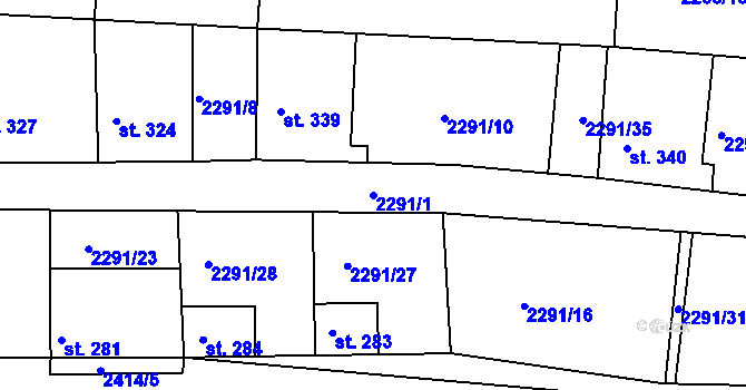 Parcela st. 2291/1 v KÚ Hudlice, Katastrální mapa