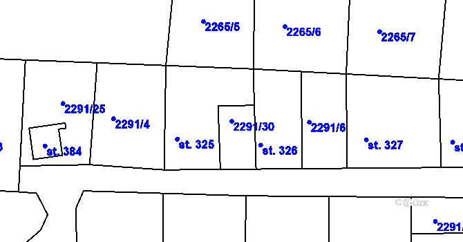 Parcela st. 2291/30 v KÚ Hudlice, Katastrální mapa