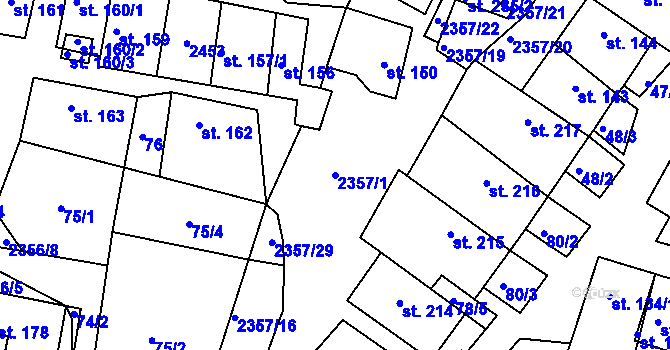 Parcela st. 2357/1 v KÚ Hudlice, Katastrální mapa