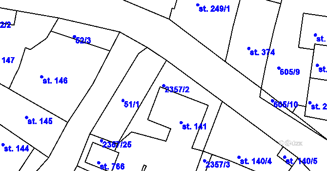 Parcela st. 2357/2 v KÚ Hudlice, Katastrální mapa