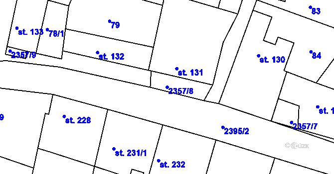 Parcela st. 2357/8 v KÚ Hudlice, Katastrální mapa