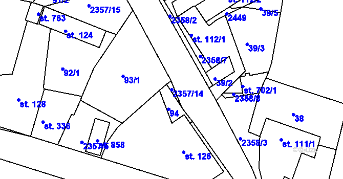 Parcela st. 2357/14 v KÚ Hudlice, Katastrální mapa