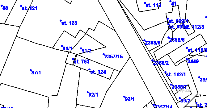 Parcela st. 2357/15 v KÚ Hudlice, Katastrální mapa