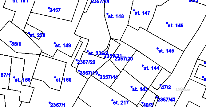 Parcela st. 2357/21 v KÚ Hudlice, Katastrální mapa