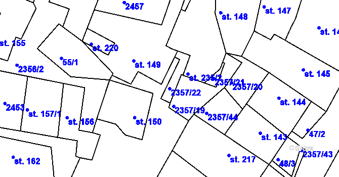 Parcela st. 2357/22 v KÚ Hudlice, Katastrální mapa