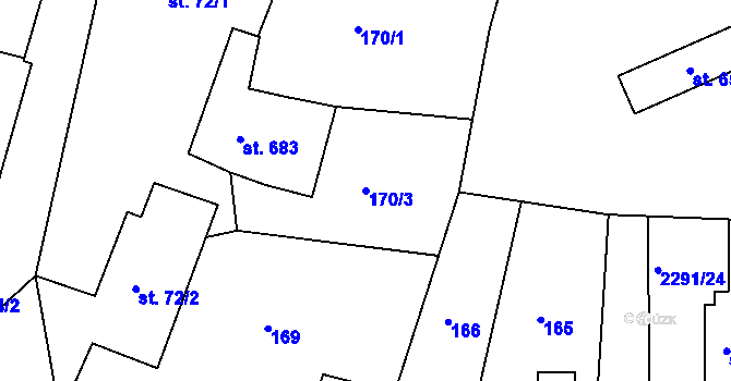 Parcela st. 170/3 v KÚ Hudlice, Katastrální mapa