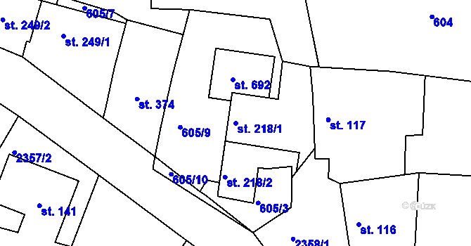 Parcela st. 218/1 v KÚ Hudlice, Katastrální mapa