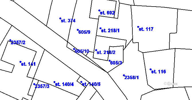 Parcela st. 218/2 v KÚ Hudlice, Katastrální mapa