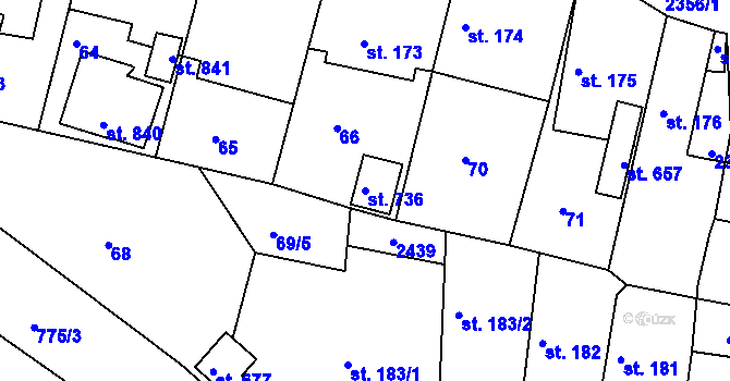 Parcela st. 736 v KÚ Hudlice, Katastrální mapa