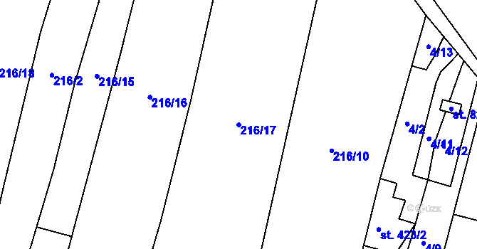 Parcela st. 216/17 v KÚ Hudlice, Katastrální mapa