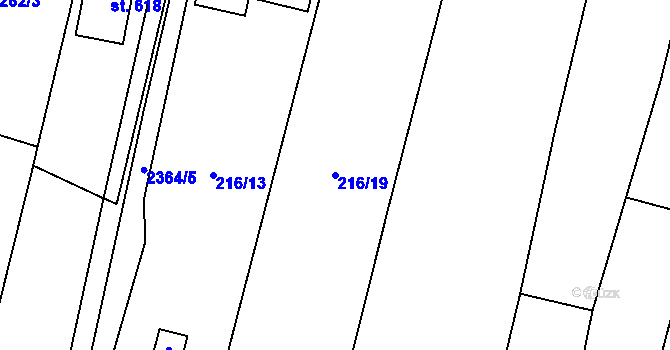 Parcela st. 216/19 v KÚ Hudlice, Katastrální mapa