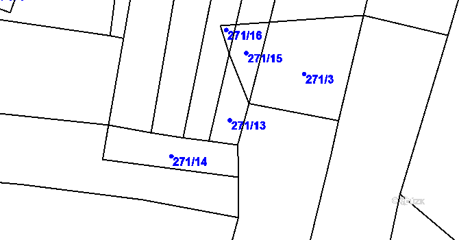 Parcela st. 271/13 v KÚ Hudlice, Katastrální mapa